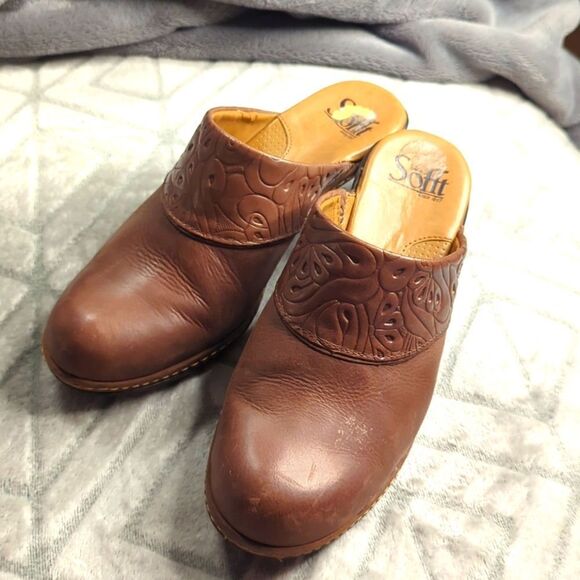 Sofft Dk brown Leather Clogs - Picture 1 of 8